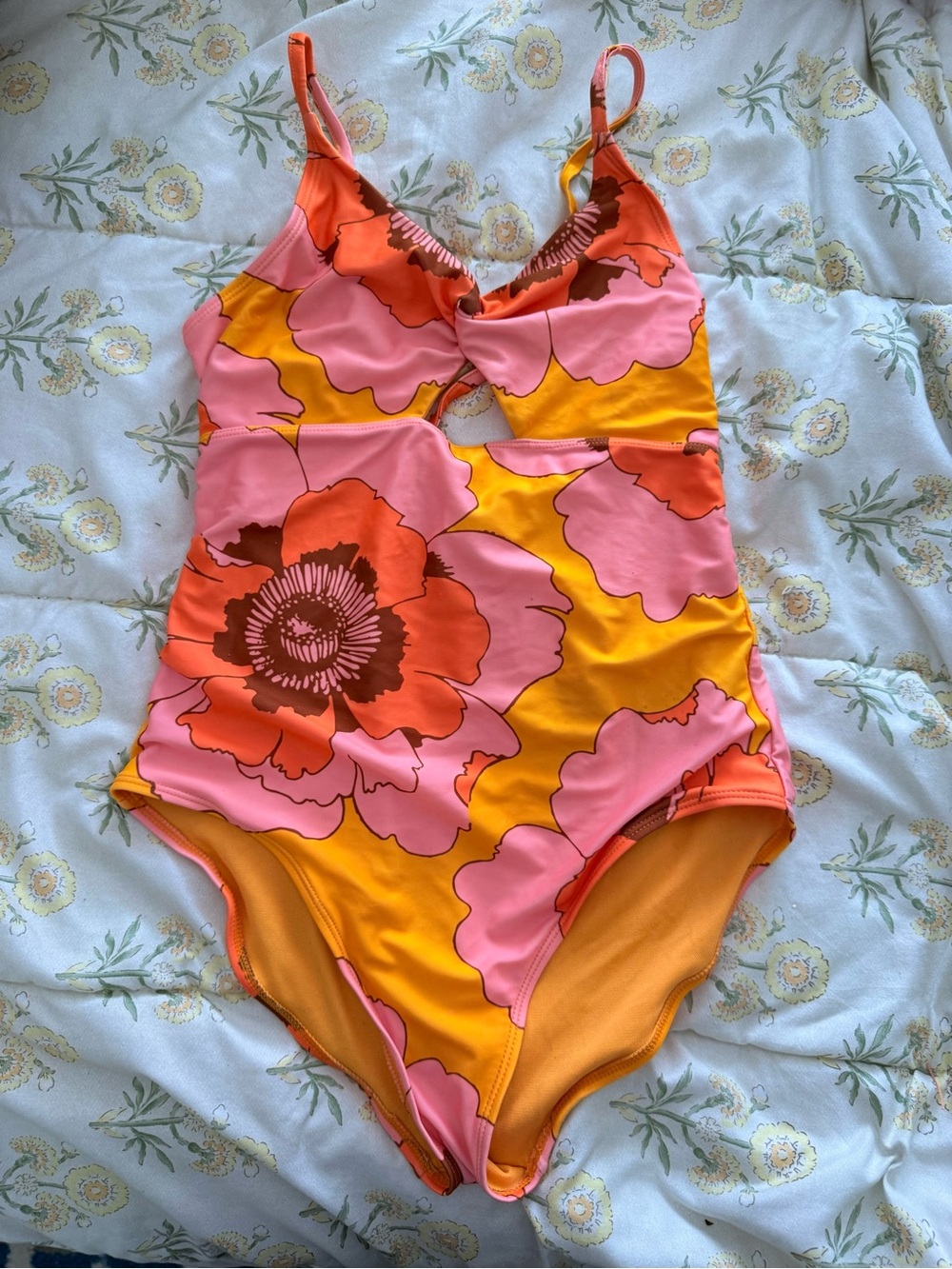 Retro boho Floral One-Piece Swimsuit in Pink, Orange & Yellow Gap Kids size XXL